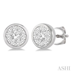1/3 Ctw Medallion Lovebright Round Cut Diamond Bezel Stud Earring in 14K White Gold