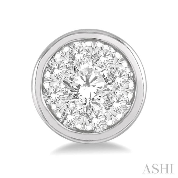 1/3 Ctw Medallion Lovebright Round Cut Diamond Bezel Stud Earring in 14K White Gold
