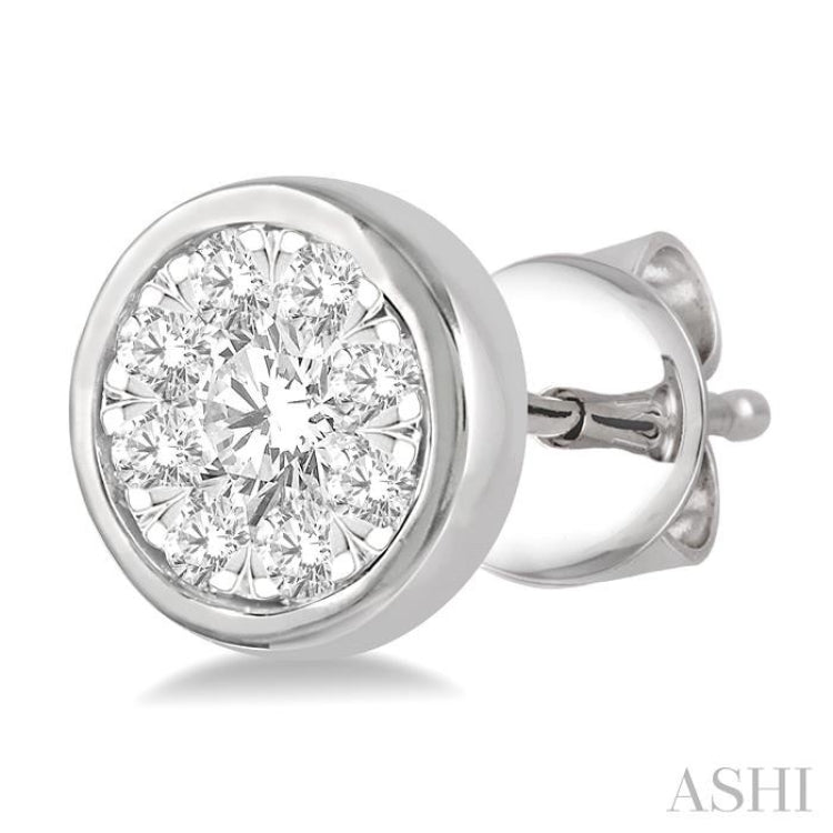 1/3 Ctw Medallion Lovebright Round Cut Diamond Bezel Stud Earring in 14K White Gold