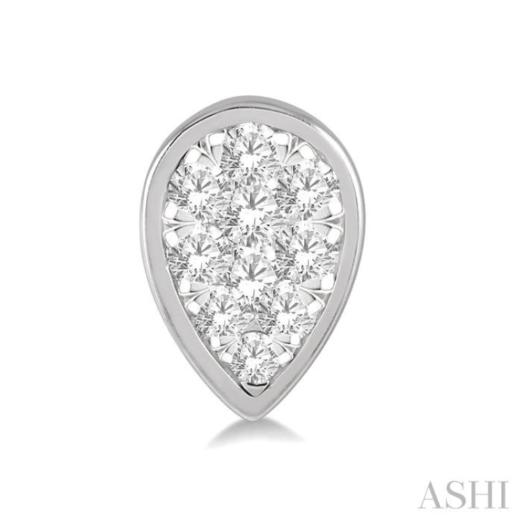 1/3 Ctw Pear Shape Lovebright Round Cut Diamond Bezel Stud Earring in 14K White Gold