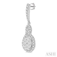 1 1/4 Ctw Oval Shape Dangling Lovebright Round Cut Diamond Earring in 14K White Gold