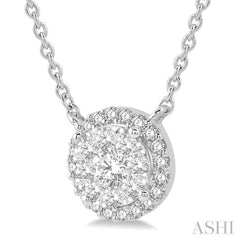 1 Ctw Circular Round Cut Diamond Lovebright Pendant With Chain in 14K White Gold