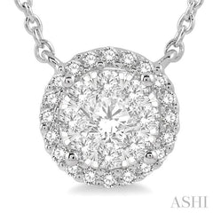 1 Ctw Circular Round Cut Diamond Lovebright Pendant With Chain in 14K White Gold