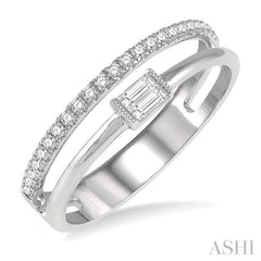 1/5 Ctw Double Row Baguette and Round Diamond Fashion Ring in 14K White Gold