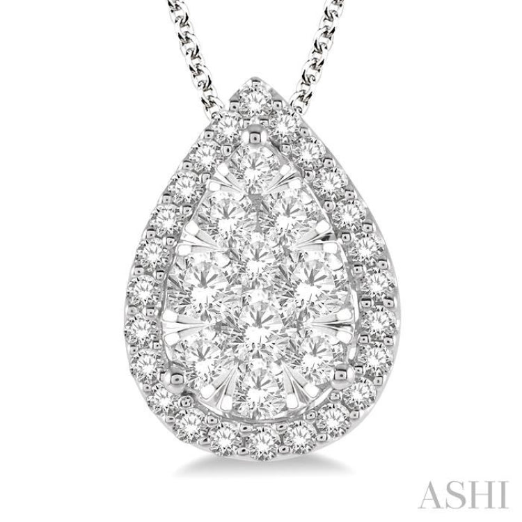 3/4 Ctw Pear Shape Lovebright Round Cut Diamond Pendant With Chain in 14K White Gold