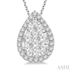 3/4 Ctw Pear Shape Lovebright Round Cut Diamond Pendant With Chain in 14K White Gold