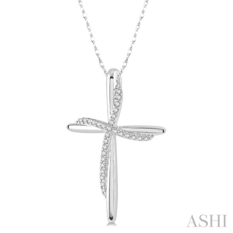 1/10 Ctw Round Cut Diamond Draped Cross Charm Pendant With Chain in 10K White Gold