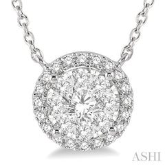 1/2 Ctw Circular Round Cut Diamond Lovebright Pendant With Chain in 14K White Gold