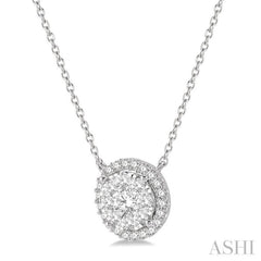 3/4 Ctw Circular Round Cut Diamond Lovebright Pendant With Chain in 14K White Gold