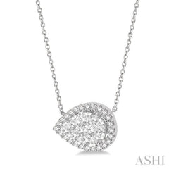 1 Ctw Pear Shape Round Cut Diamond Lovebright Pendant With Chain in 14K White Gold