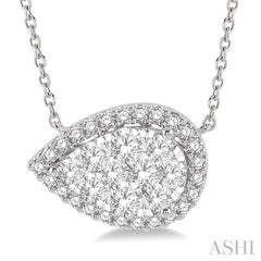 1 Ctw Pear Shape Round Cut Diamond Lovebright Pendant With Chain in 14K White Gold