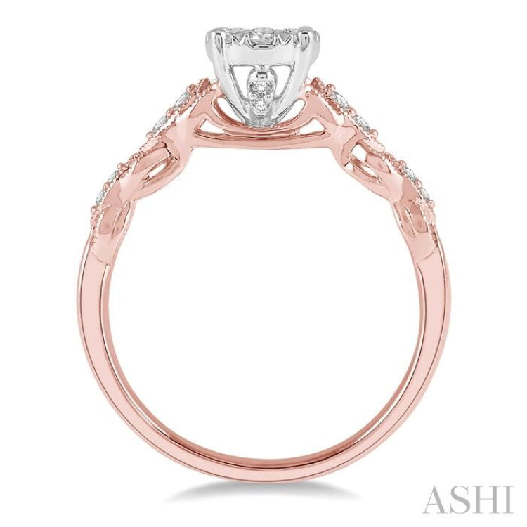3/8 Ctw Two-Tone Lattice Round Cut Diamond Lovebright Ring in 14K Rose and White Gold