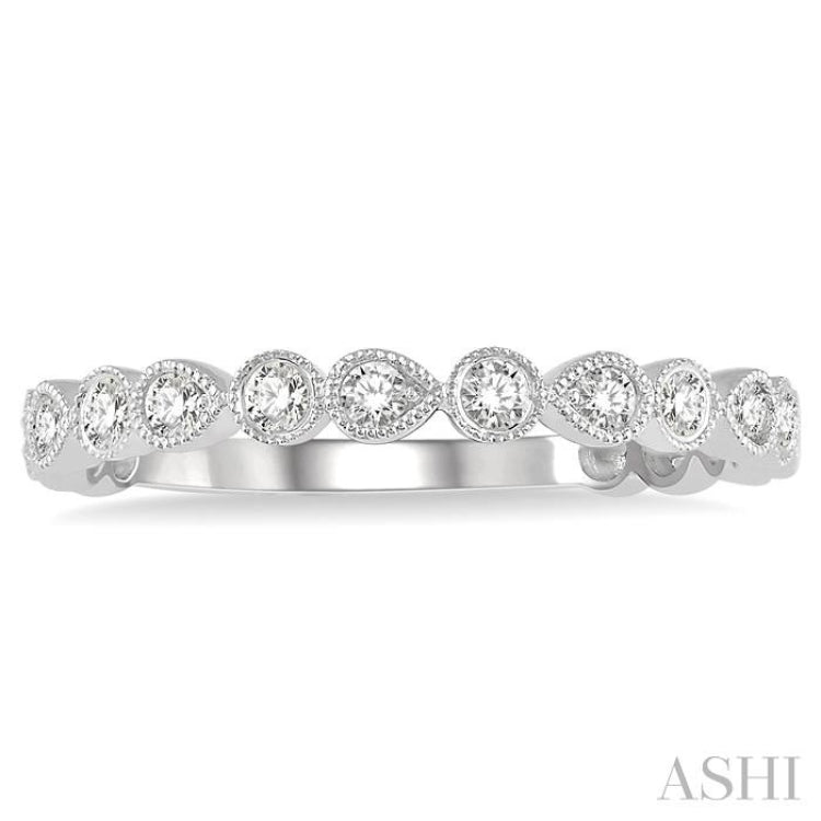 1/3 Ctw Lattice Circular and Pear Shape Mount Round Cut Diamond Stackable Band in 14K White Gold