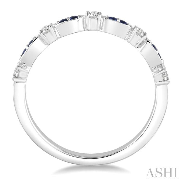 1.35 MM Sapphire and 1/6 Ctw Round Cut Diamond Precious Stone Wedding Band in 14K White Gold