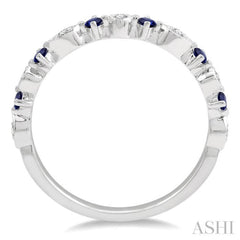 1.8 MM Round Cut Sapphire and 1/20 Ctw Round Cut Diamond Precious Half Eternity Wedding Band in 14K White Gold