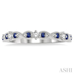 1.35 MM Sapphire and 1/10 Ctw Round Cut Diamond Precious Wedding Band in 14K White Gold