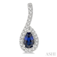 5x3 MM Hanging Arm Pear Cut Sapphire and 1/6 Ctw Round Cut Diamond Precious Earring in 10K White Gold