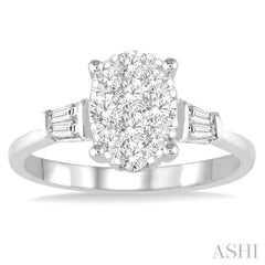 5/8 Ctw Oval Shape Lovebright Baguette and Round Cut Diamond Cluster Ring in 14K White Gold
