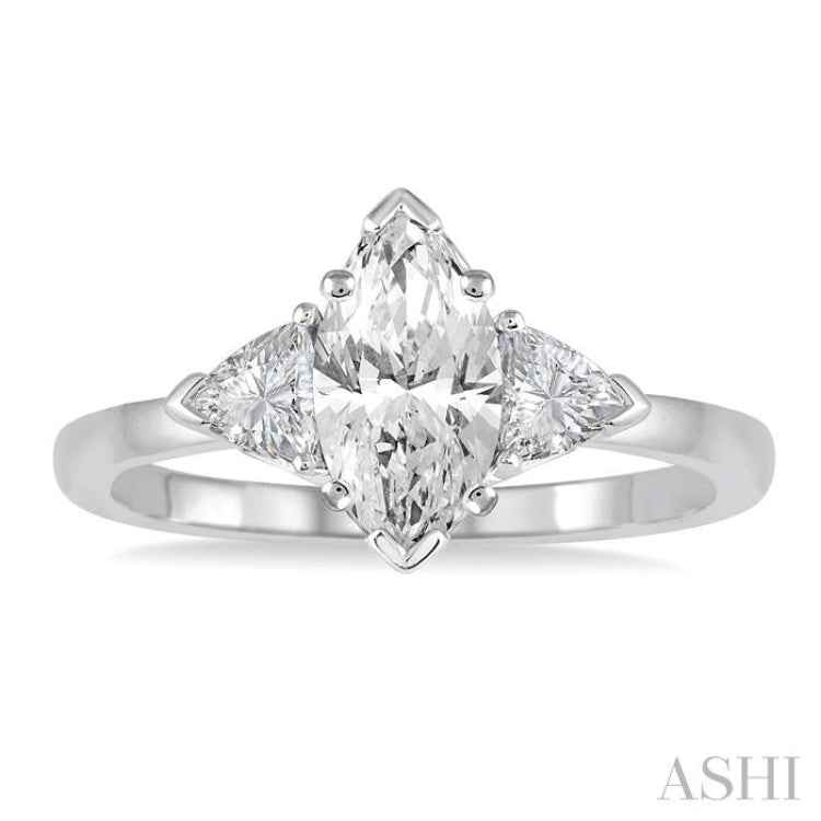 3/4 Ctw Marquise and Triangular Cut Diamond Ladies Engagement Ring with 1/2 Ct Marquise cut Center Stone in 14K White Gold