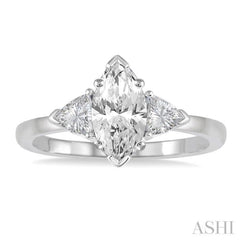3/4 Ctw Marquise and Triangular Cut Diamond Ladies Engagement Ring with 1/2 Ct Marquise cut Center Stone in 14K White Gold