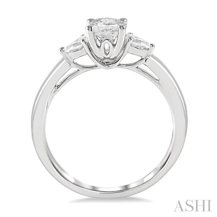 3/4 Ctw Pear and Oval Cut Diamond Ladies Engagement Ring With 1/2 Ct Oval Cut Center Stone in 14K White Gold