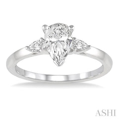 3/4 Ctw Pear Cut Diamond Ladies Engagement Ring With 1/2 Ct Pear Cut Center Stone in 14K White Gold