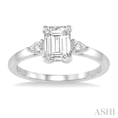 1/2 Ctw Octagon Emerald and Pear Cut Diamond Ladies Engagement Ring with 1/3 Ct Emerald Cut Center Stone in 14K White Gold
