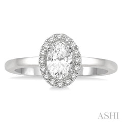 1/3 Ctw Round Cut Diamond Halo Engagement Ring With 1/4 Ct Oval Cut Center Stone in 14K White Gold