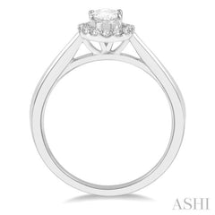 1/3 Ctw Round Cut Diamond Halo Engagement Ring With 1/4 Ct Oval Cut Center Stone in 14K White Gold