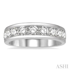 1 1/2 Ctw Channel Set 11 Stone Round Cut Diamond Wedding Band in 14K White Gold