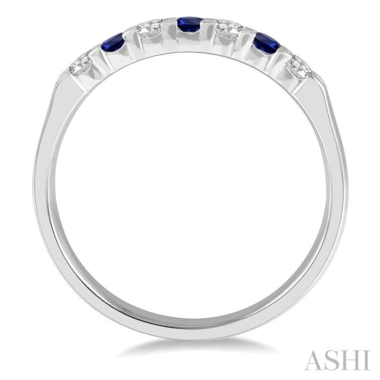 2.3 MM Sapphire and 1/5 Ctw Round Cut Diamond Precious Wedding Band in 14K White Gold