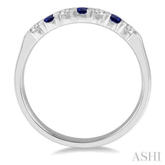 2.3 MM Sapphire and 1/5 Ctw Round Cut Diamond Precious Wedding Band in 14K White Gold