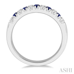 2 MM Sapphire and 1/5 Ctw Round Cut Diamond Precious Wedding Band in 14K White Gold