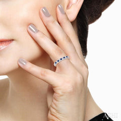 2 MM Sapphire and 1/5 Ctw Round Cut Diamond Precious Wedding Band in 14K White Gold