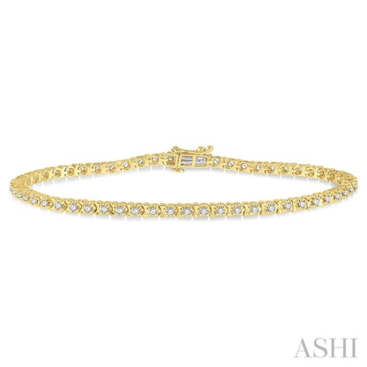 1 Ctw Round Cut Diamond Tennis Tulip Bracelet in 14K Yellow Gold