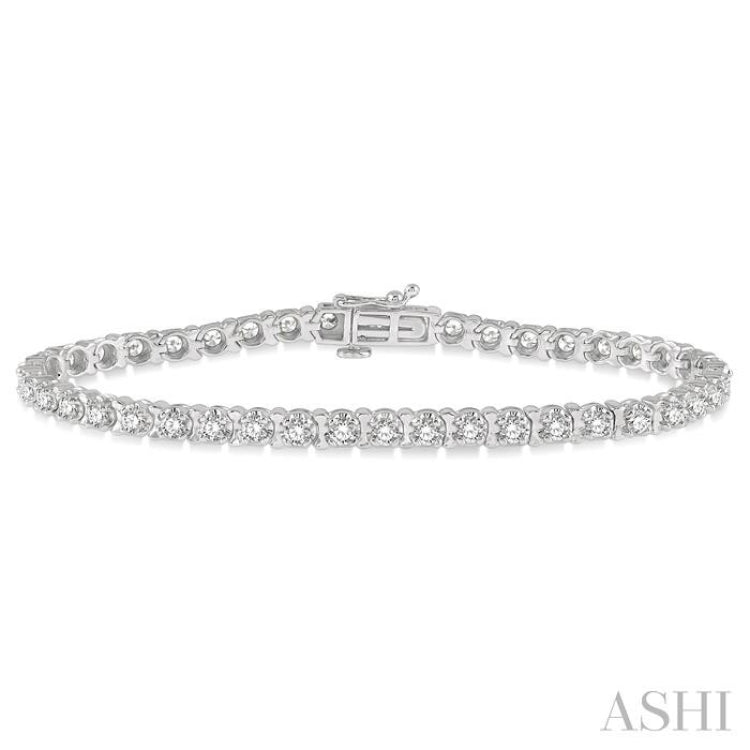3 Ctw Round Cut Diamond Tennis Tulip Bracelet in 14K White Gold
