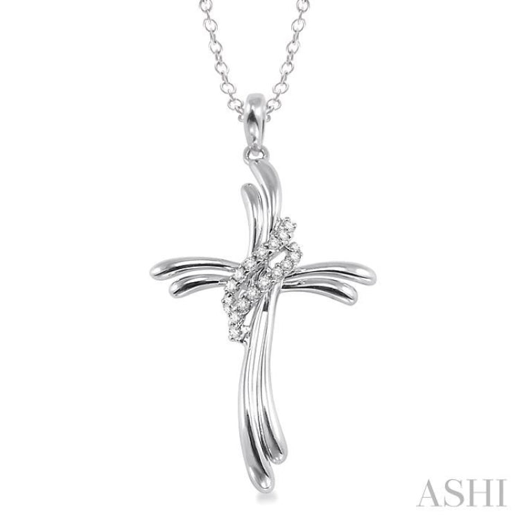 1/20 Ctw Round Cut Diamond Cross Pendant in Sterling Silver with Chain