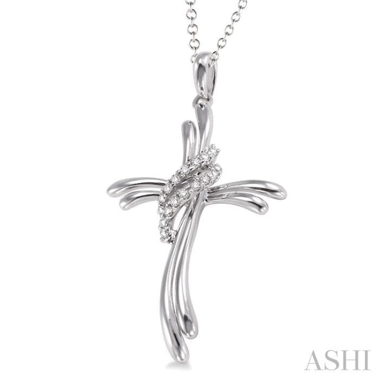 1/20 Ctw Round Cut Diamond Cross Pendant in Sterling Silver with Chain