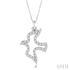 1/6 Ctw Single Cut Diamond Dove Petite Pendant in 14K White Gold with Chain
