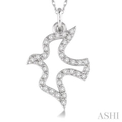 1/6 Ctw Single Cut Diamond Dove Petite Pendant in 14K White Gold with Chain