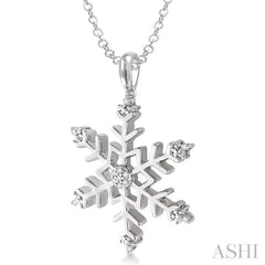 1/20 Ctw Single Cut Diamond Snowflake Pendant in Sterling Silver with Chain