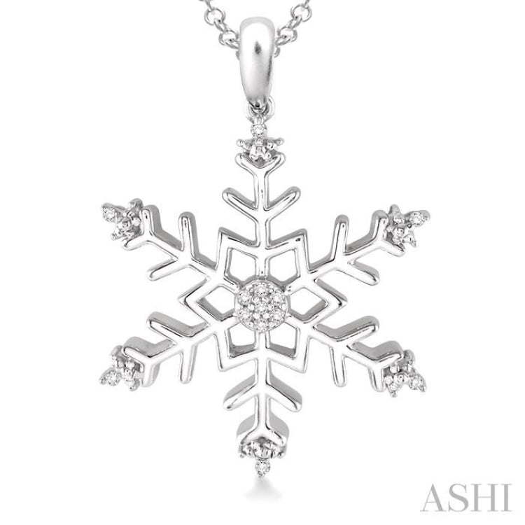 1/20 Ctw Single Cut Diamond Snowflake Pendant in Sterling Silver with Chain