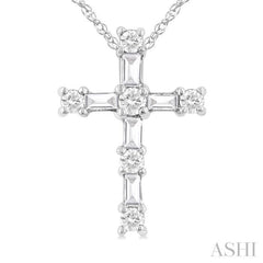 1/20 Ctw Round Cut Diamond Cross Pendant in 10K White Gold with Chain