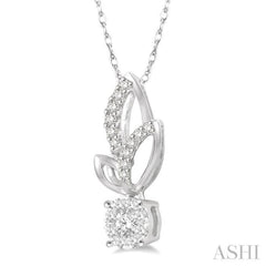 1/6 Ctw Leafy Round Cut Diamond Lovebright Pendant With Link Chain in 14K White Gold