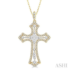 3/4 Ctw Lovebright Round Cut Diamond Cross Pendant With Chain in 14K Yellow and White Gold