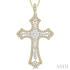 3/4 Ctw Lovebright Round Cut Diamond Cross Pendant With Chain in 14K Yellow and White Gold
