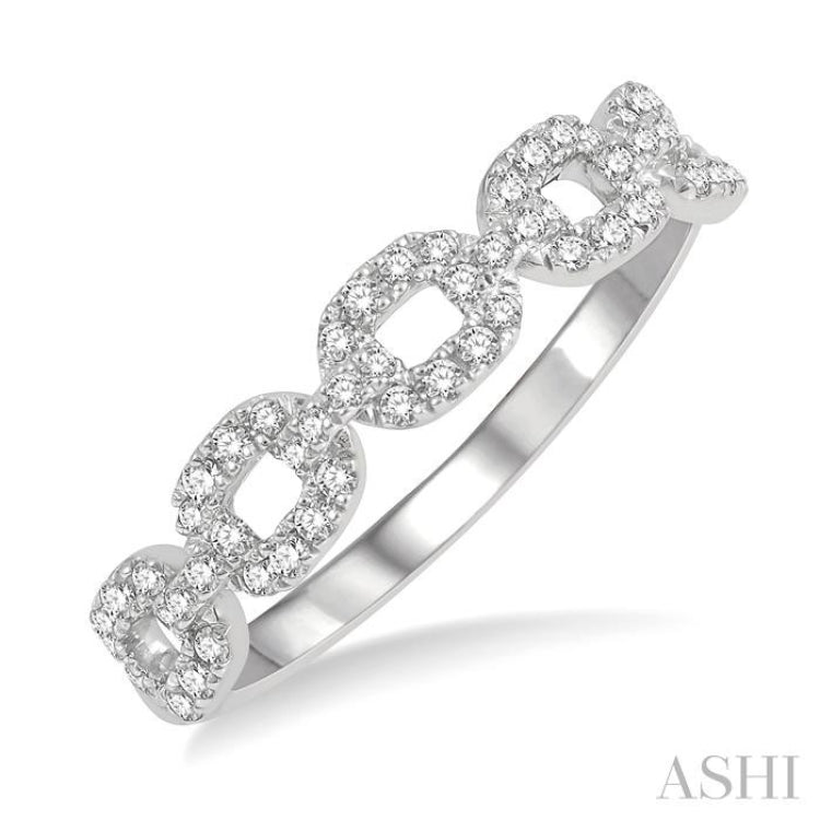 1/4 Ctw Box Chain Link Round Cut Diamond Ladies Band in 14K White Gold