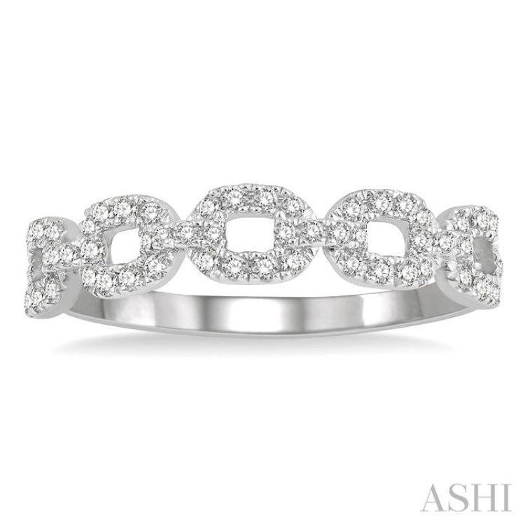 1/4 Ctw Box Chain Link Round Cut Diamond Ladies Band in 14K White Gold