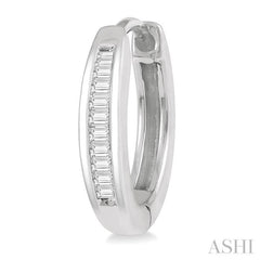 1/10 Ctw Inlay Petite Baguette Diamond Huggie Earrings in 10K White Gold