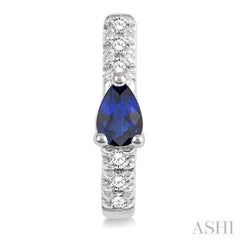 4X3 MM Pear Cut Sapphire and 1/10 Ctw Single Cut Diamond Petite Huggie Earrings in 10K White Gold